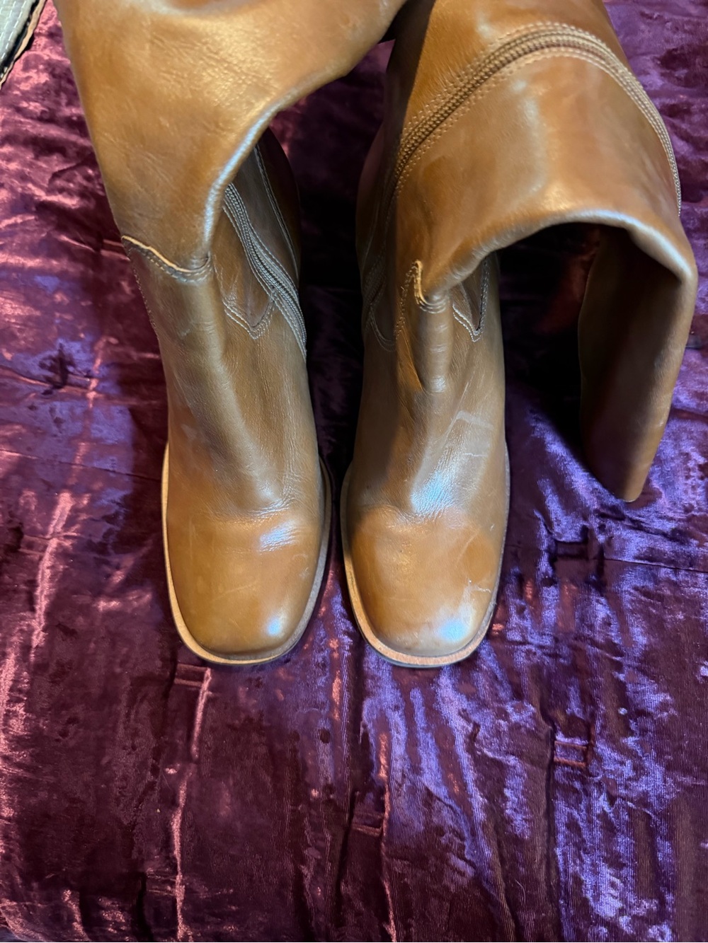 Steve Madden Cognac Leather Knee-High Block Heel Boots Worn Once - Picture 2 of 3